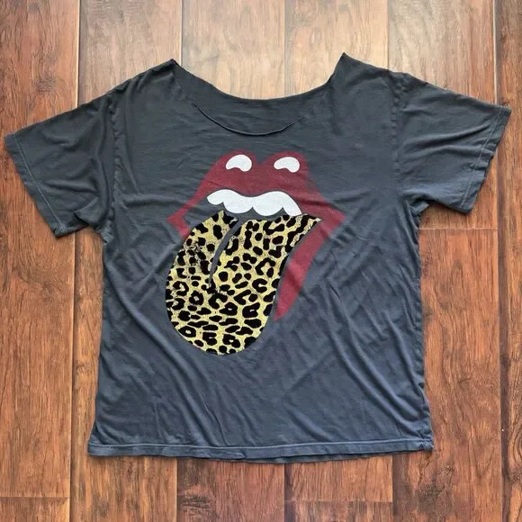 Free People x Daydreamer Rolling Stones Leopard Band T-shirt Sz S Rock Metal - Picture 3 of 16